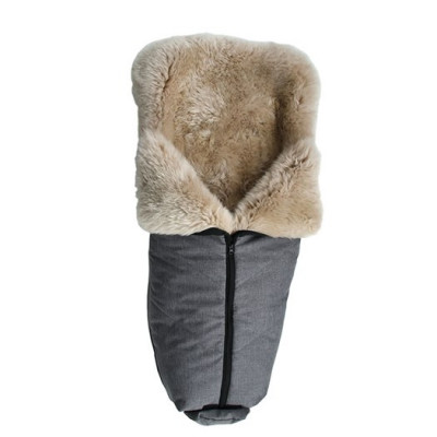 Bozz åkpåse ergonomisk lammskinn, grå melange/linen långhårig