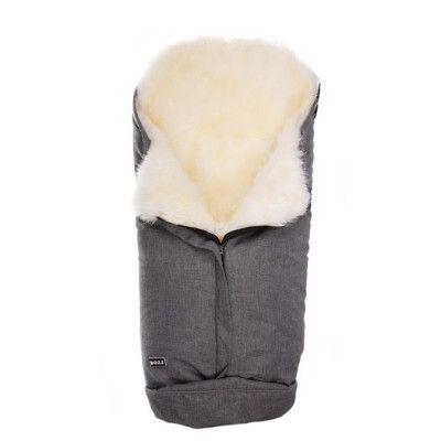 Bozz åkpåse lammskinn, grå melange/vit långhårig