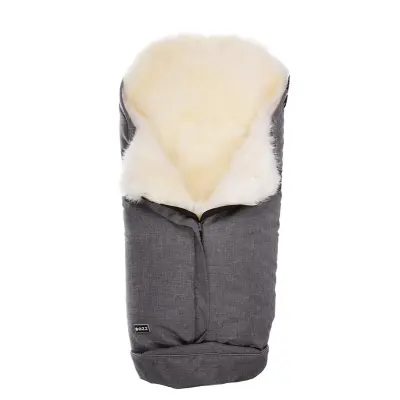 Bozz åkpåse lammskinn, grå melange/vit långhårig