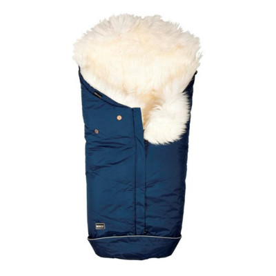 Bozz åkpåse lammskinn, marin/vit långhårig