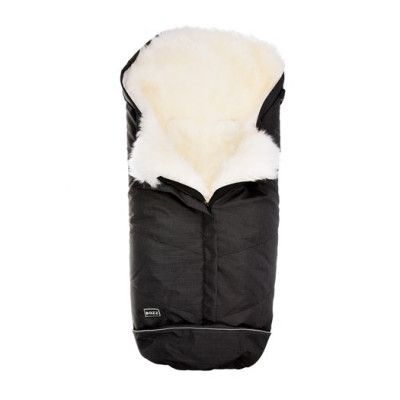 Bozz åkpåse lammskinn, svart melange/vit långhårig