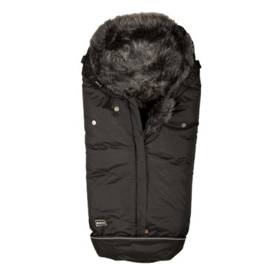 Bozz åkpåse lammskinn, svart/grå långhårig