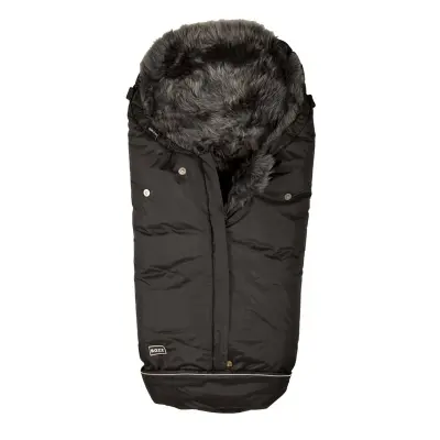 Bozz åkpåse lammskinn, svart/grå långhårig