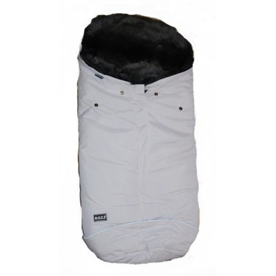 Bozz åkpåse lammskinn, vit/grå långhårig