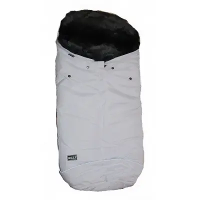 Bozz åkpåse lammskinn, vit/grå långhårig