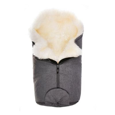 Bozz åkpåse small lammskinn, grå melange/vit långhårig