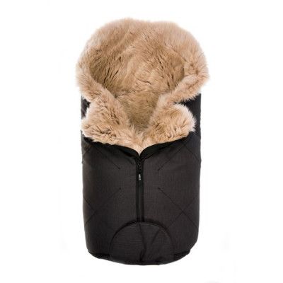 Bozz åkpåse small lammskinn, svart melange/linen långhårig