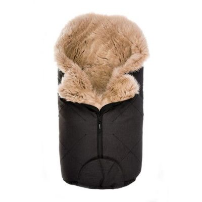 Bozz åkpåse small lammskinn, svart melange/nappa/linen långhårig