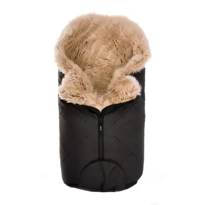 Bozz åkpåse small lammskinn, svart melange/nappa/linen långhårig