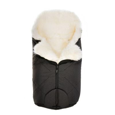 Bozz åkpåse small lammskinn, svart melange/vit långhårig