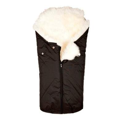 Bozz åkpåse small lammskinn, svart/vit långhårig