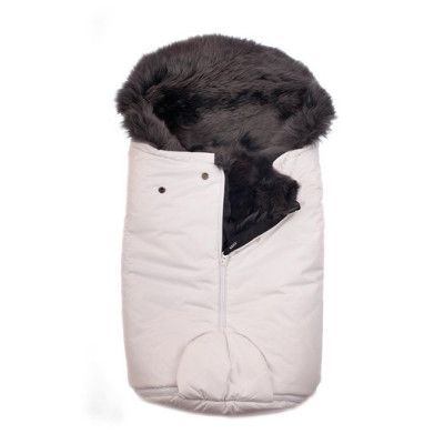 Bozz åkpåse small lammskinn, vit/grå långhårig