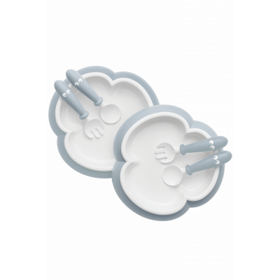 BabyBjörn - Barntallrik, Sked och Gaffel, 2 set - Blekblå