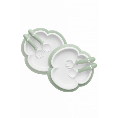 BabyBjörn - Barntallrik, Sked och Gaffel, 2 set - Blekgrön