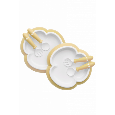 BabyBjörn - Barntallrik, Sked och Gaffel, 2 set - Blekgul