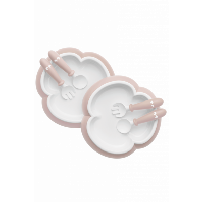 BabyBjörn - Barntallrik, Sked och Gaffel, 2 set - Blekrosa