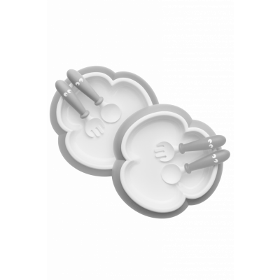 BabyBjörn - Barntallrik, Sked och Gaffel, 2 set - Grå