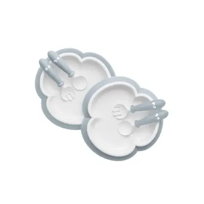 Babybjörn barntallrik, sked&gaffel 2 set, blekblå