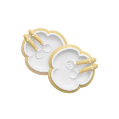 Babybjörn barntallrik, sked&gaffel 2 set, blekgul