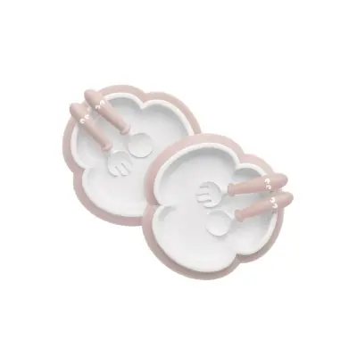 Babybjörn barntallrik, sked&gaffel 2 set, blekrosa