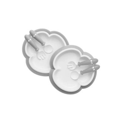 Babybjörn barntallrik, sked&gaffel 2 set, grå