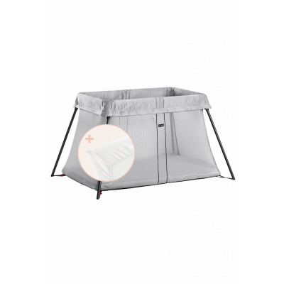 BabyBjörn - Resesäng Light - Silver / Mesh inkl överdragslakan