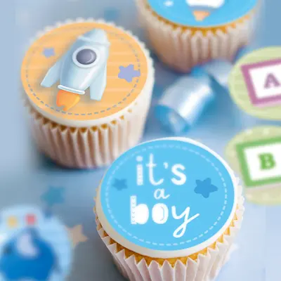 Baby Shower Blå Tårtbilder/Muffinsbilder Ø3,4cm