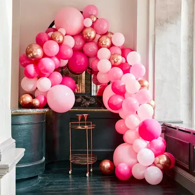 Ballongbåge Deluxe Rosa/Roséguld