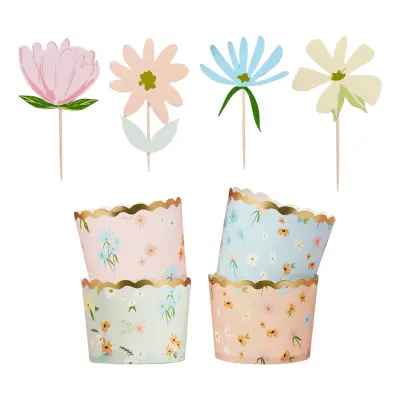 Cupcake Kit Floral Pastell - 12-pack