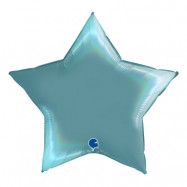 Folieballong Stjärna Rainbow Holografisk Ljusblå