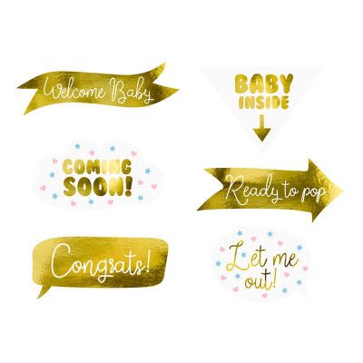 Foto Props Baby Shower Guld Metallic - 6-pack