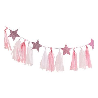 Girlang med Tofsar och Stjärnor Rosa/Vit