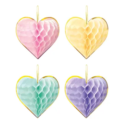 Honeycombs Hjärtan Watercolor Hängande - 4-pack