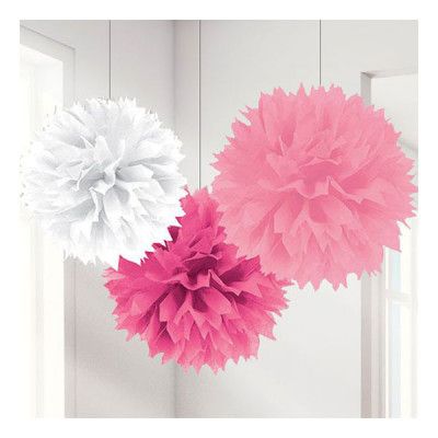Pom Pom Rosa Mix Hängande Dekoration - 3-pack