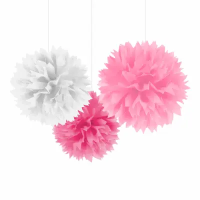 Pom Pom Rosa Mix Hängande Dekoration - 3-pack