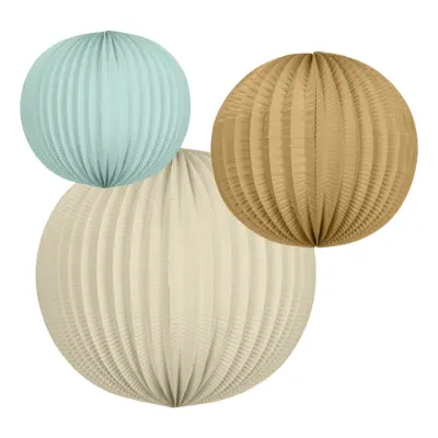 Papperslyktor Gräddvit/Brun/Ljusblå - 3-pack