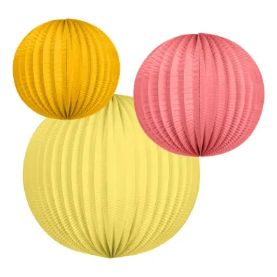 Papperslyktor Rosa/Gul/Orange - 3-pack