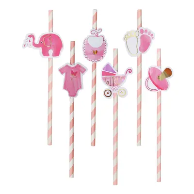 Papperssugrör Baby Girl Ljusrosa - 8-pack