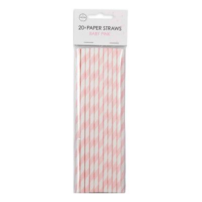 Papperssugrör Ljusrosa Randiga - 20-pack