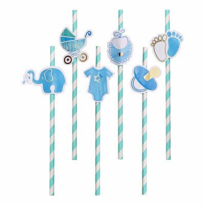 Papperssugrör Boy Baby Blå - 8-pack