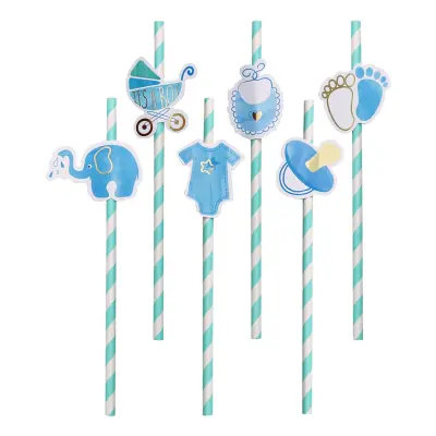 Papperssugrör Boy Baby Blå - 8-pack