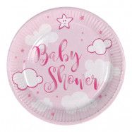 Papperstallrikar Baby Shower Rosa med Moln - 8-pack