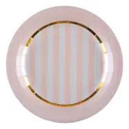 Papperstallrikar Babyshower Randiga Rosa - 10-pack