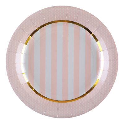 Papperstallrikar Babyshower Randiga Rosa - 10-pack