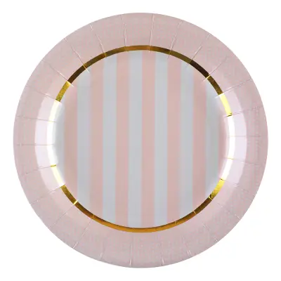 Papperstallrikar Babyshower Randiga Rosa - 10-pack