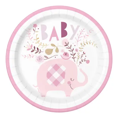 Papperstallrikar Elefant Baby Rosa - 8-pack
