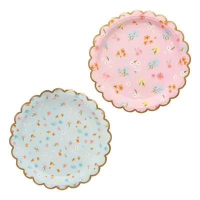 Papperstallrikar Floral Pastell - 8-pack