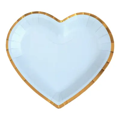 Papperstallrikar Hjärta Ljusblå/Guld - 10-pack