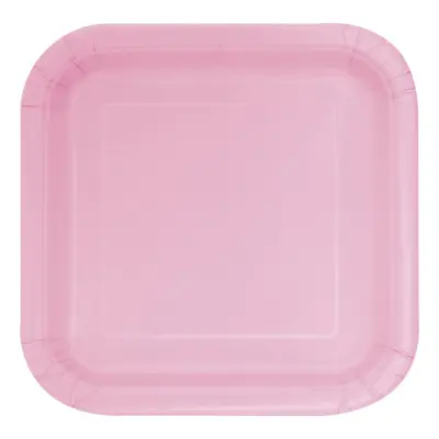 Papperstallrikar Kvadrat Ljusrosa - 14-pack