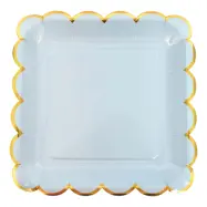 Papperstallrikar Pastell Blå/Guld - 8-pack